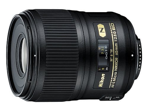 The Nikon 60mm macro lens from the side.