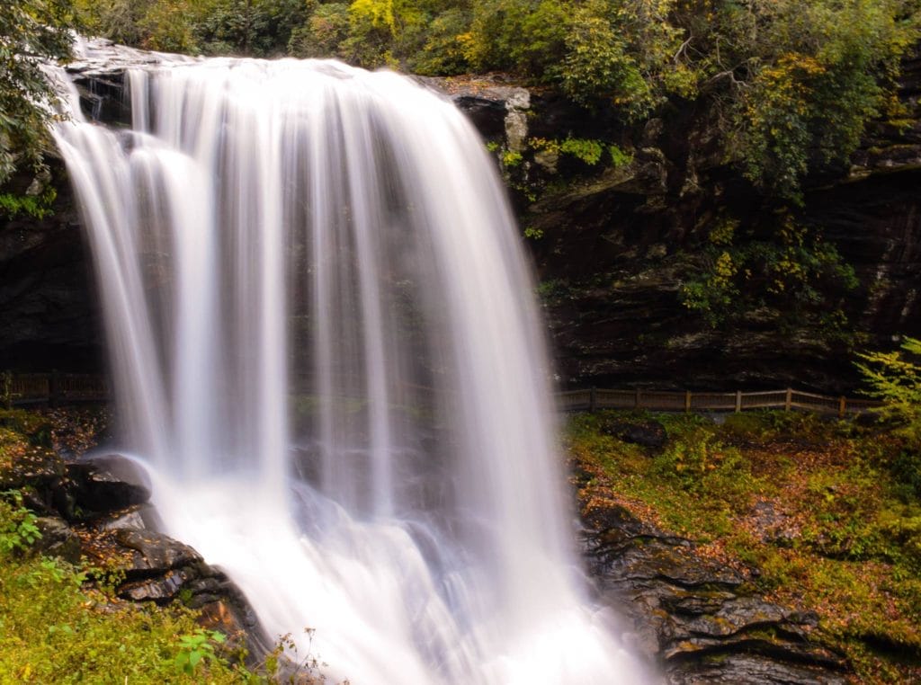 Slow shutter speed used to show water in motion coming down a waterfall