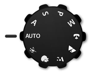 Image of a camera's mode dial set to auto, or automatic mode