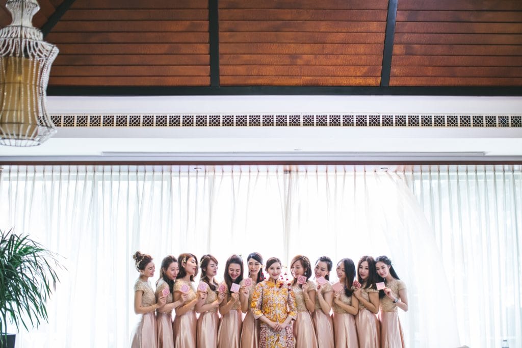 Image showing a group of bridesmaids in pink dresses