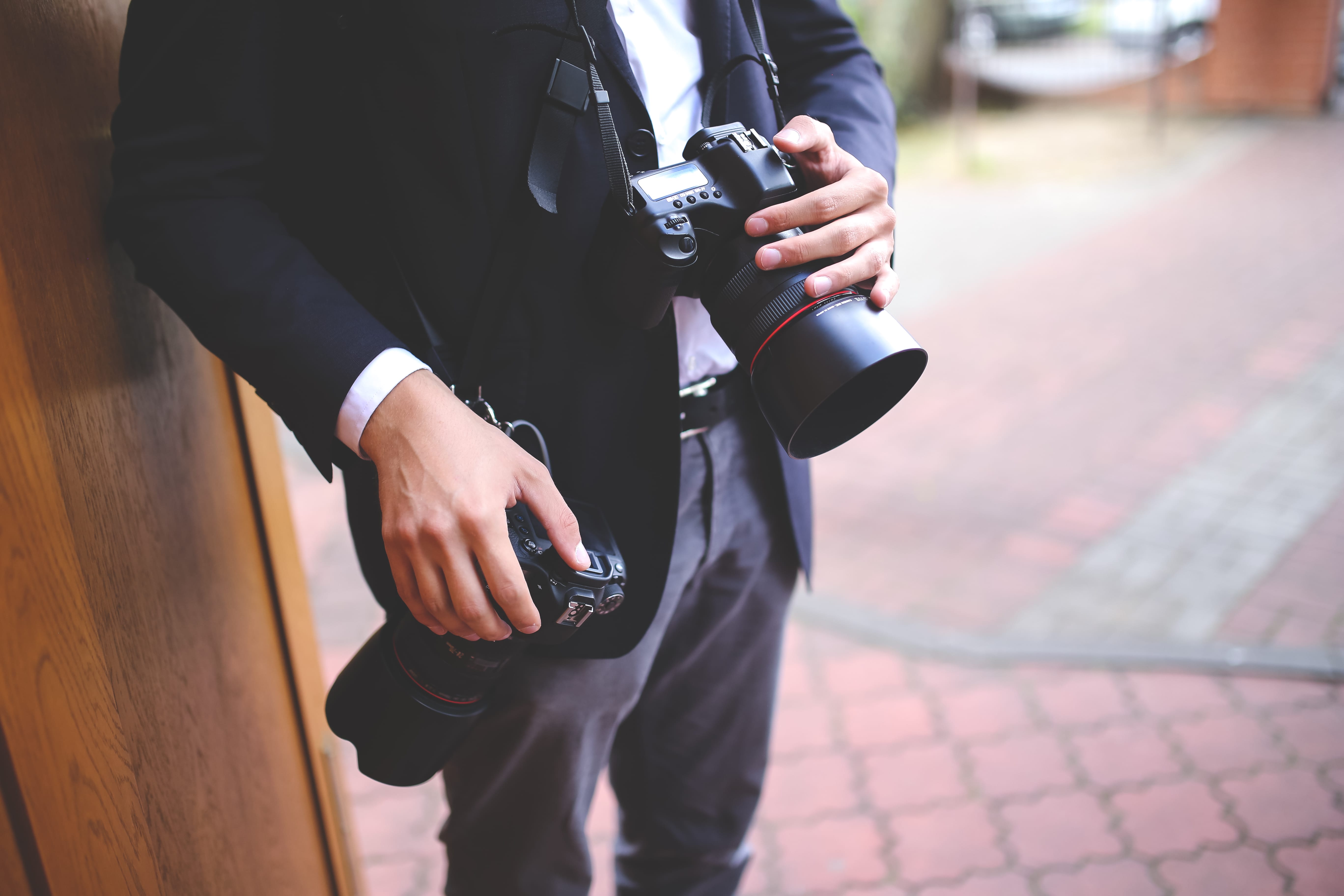 image showing a wedding photographer using two cameras