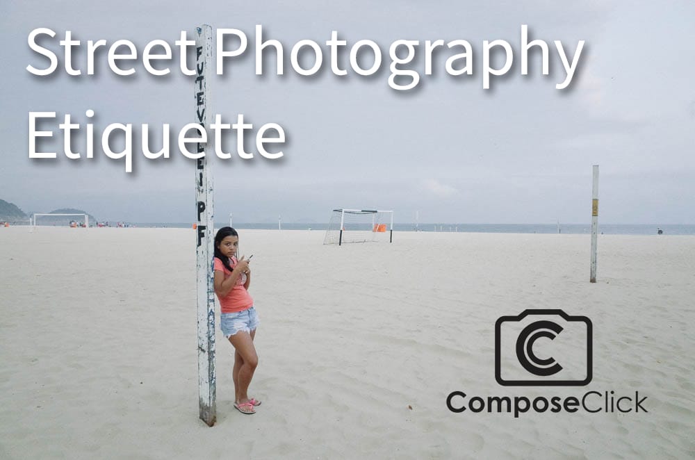 Street photography image of young woman on beach